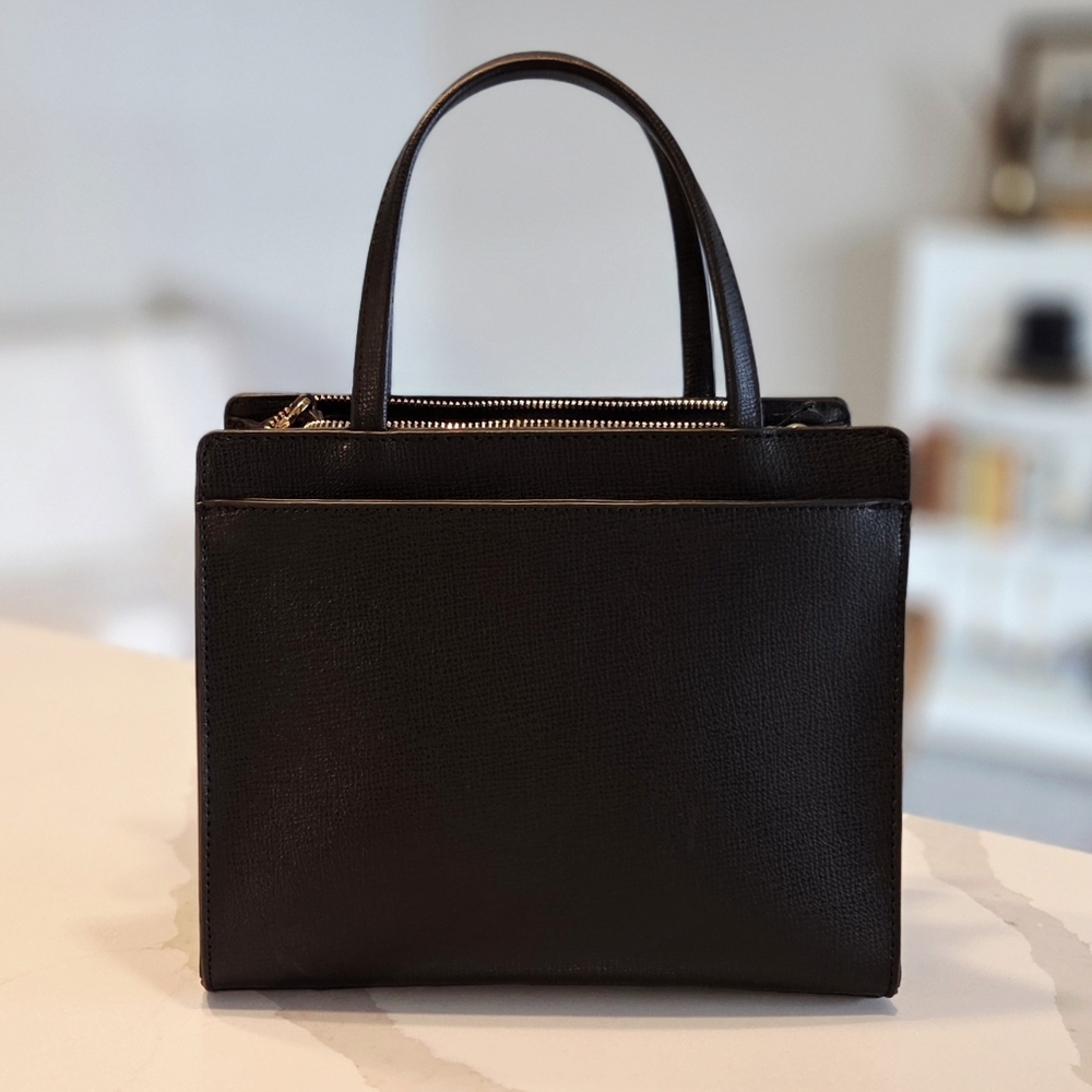 Karl Lagerfeld Black Saffiano Leather Satchel Crossbody with Gold Hardware - Picture 2 of 13